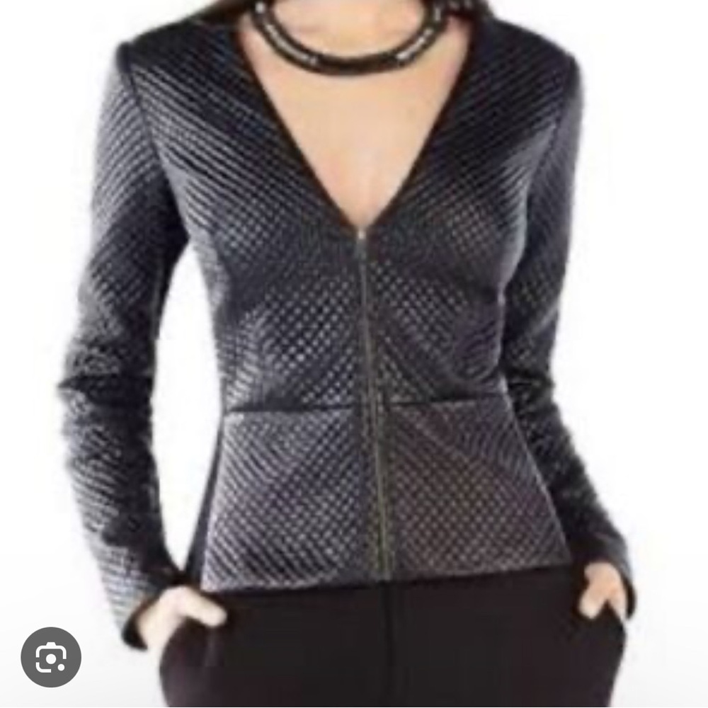 BCBG MaxAzria faux leather quilted peplum jacket size medium